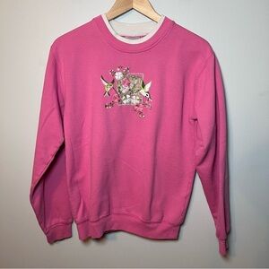 Vintage Hummingbird Crewneck Women’s S Pink Embroidered Pullover Sweatshirt